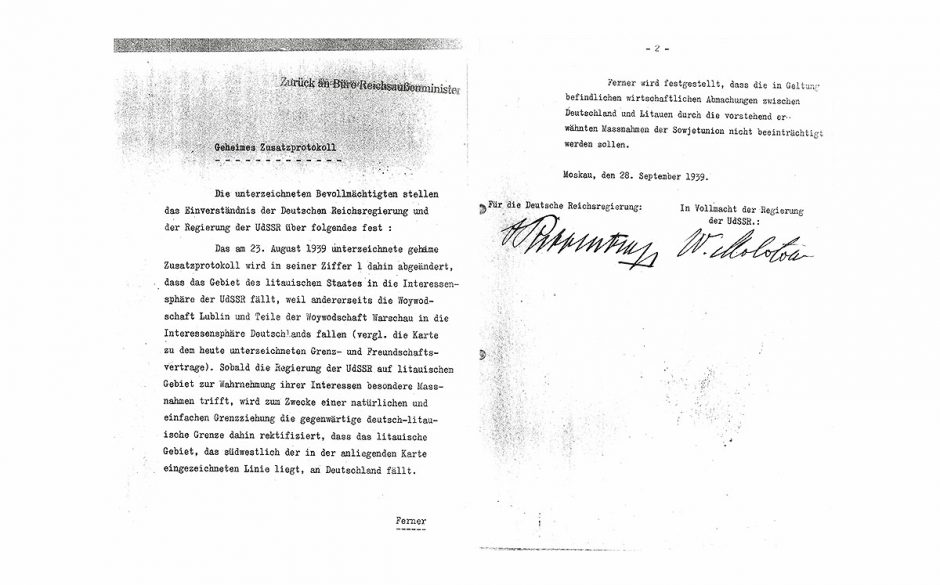 Vokietija perdavė Lietuvai 1939 metų sovietų-nacių pakto kopijas
