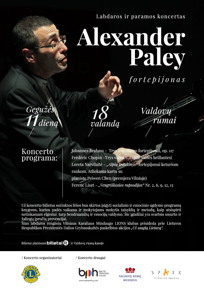 Pianisto A. Paley dovana Lietuvai – labdaros koncertas Valdovų rūmuose