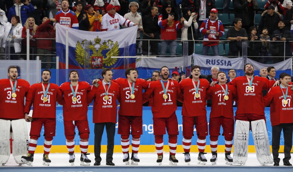 Olimpiadoje per medalių įteikimo ceremoniją rusai giedojo Rusijos himną