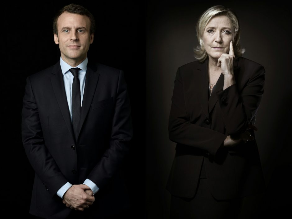 Dėl Prancūzijos prezidento posto susigrums E. Macronas ir M. Le Pen