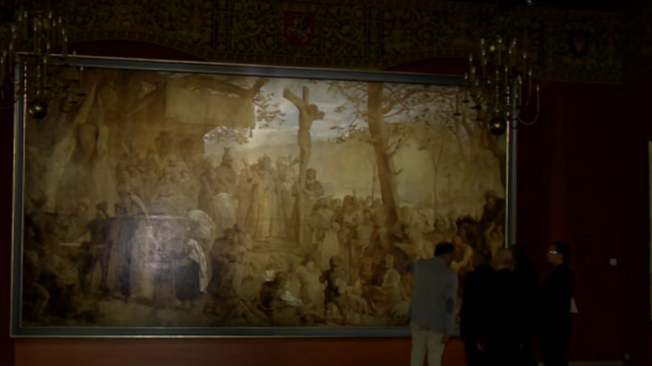 Valdovų rūmuose eksponuojamas istorinis paveikslas „Lietuvos krikštas“