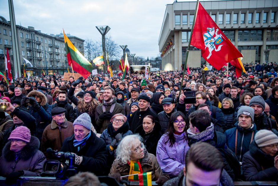 Tūkstantinė minia suplūdo į A. Tapino sušauktą mitingą prie Seimo (vaizdo įrašas)