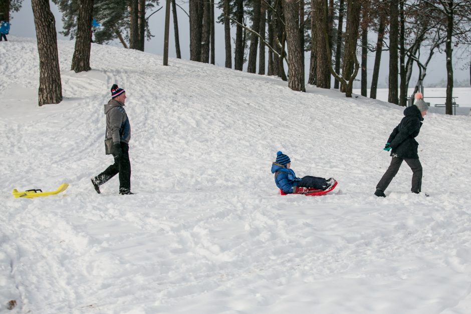 Sniego pramogų išsiilgę kauniečiai apgulė vietinius kalnus ir kalnelius