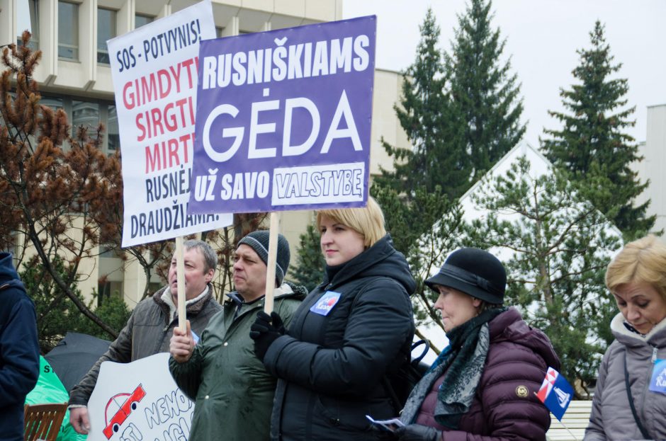 Rusniškiai prie Seimo reikalauja juos „sujungti su Lietuva“