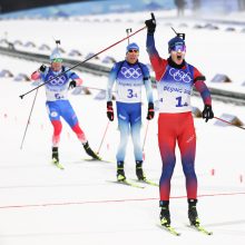Finišas: biatlono mišrių estafečių auksą Norvegijai išplėšė T.J.Boe, paskutiniame etape aplenkęs prancūzą Q.Filloną-Mailletą ir rusą E.Latypovą.