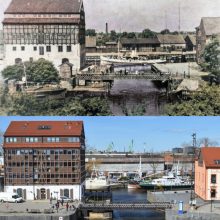 Skirtumas: nuo Pilies pylimo matomas Klaipėdos vaizdas 1939 ir 2019 m.