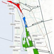 Perspektyva: numatomos plėtros uosto veiklos zonos, transporto ir apkrovos schema.