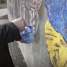 Šiaulių dramos teatro drugelių siena nusidažė Ukrainos vėliavos spalvomis