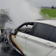 Magistralėje Vilnius-Panevėžys sudegė BMW