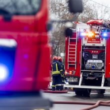 Gariūnų gatvėje Vilniuje – ugniagesių pajėgos: smilksta didelė krūva pjuvenų