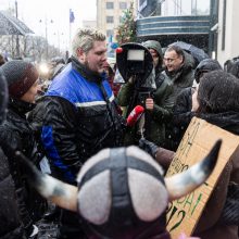 Vilniuje – aplinkosaugininkų kontroprotestas: „Gėda pelėda, paukščiai nebegieda“