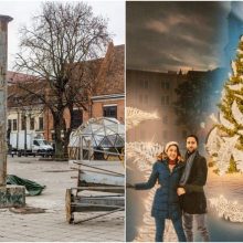 Rotušės aikštėje pradeda kilti Kalėdų eglė