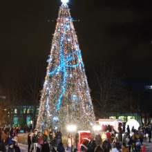 Lazerių nušviesta Druskininkų eglė stulbina nuolat kintančiais apdarais