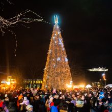 Lazerių nušviesta Druskininkų eglė stulbina nuolat kintančiais apdarais