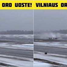 Plinta vaizdai, kaip Vilniaus oro uoste nuo tako nuslydo orlaivis