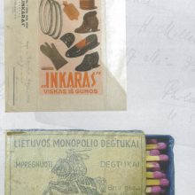 Tarpukaris: Lietuvos kaliošų ir guminių dirbinių fabriko „Inkaras“ ir Lietuvos degtukų akcinės bendrovės reklamos.