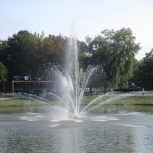 Į Kalniečių parko tvenkinį sugrįžo fontanas: vandens purslai vėl džiugina praeivius