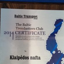 „Klaipėdos nafta“ gavo tarptautinį apdovanojimą