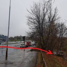 Vilniuje BMW nulėkė nuo kelio ir kliudė stulpą