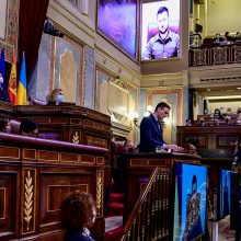 V. Zelenskis, kreipdamasis į Ispanijos parlamentą, palygino padėtį Ukrainoje su Gernikos sunaikinimu