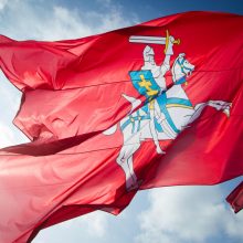Lukiškių aikštėje Vilniuje iškelta didžiulė istorinė vėliava