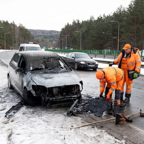 Vilniuje kelionės metu užsidegė automobilis  © P. Peleckio/BNS