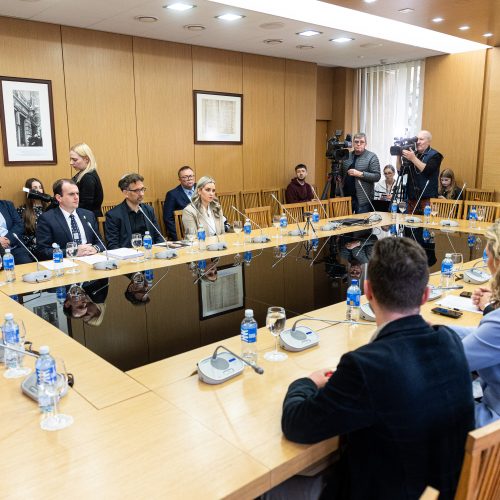 Seimo URK nariai susitiko su „Hamas“ įkaitais laikomų asmenų artimaisiais  © P. Peleckio / BNS nuotr.
