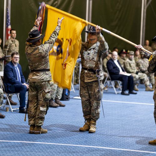 JAV rotacinių pajėgų batalionų Lietuvoje pasikeitimo ceremonija  © I. Gelūno / BNS nuotr.