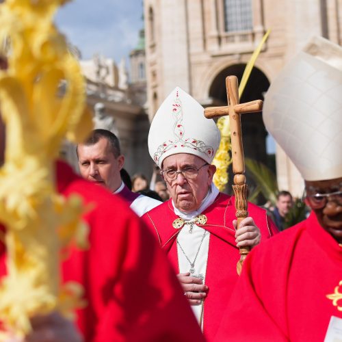 Popiežius Pranciškus palaimino palmių šakeles  © Scanpix nuotr.