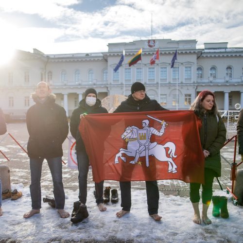 Prie Prezidentūros stovėjo „Basi tėčiai“  © I. Gelūno / „BNS Foto“ nuotr.