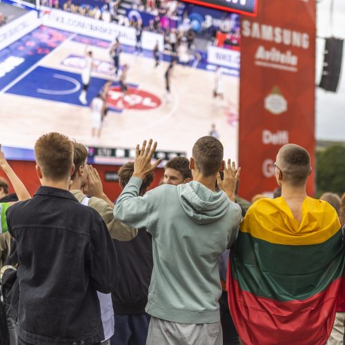 Emocingas krepšinio rungtynių stebėjimas fanų zonoje   © I. Gelūno/BNS nuotr.