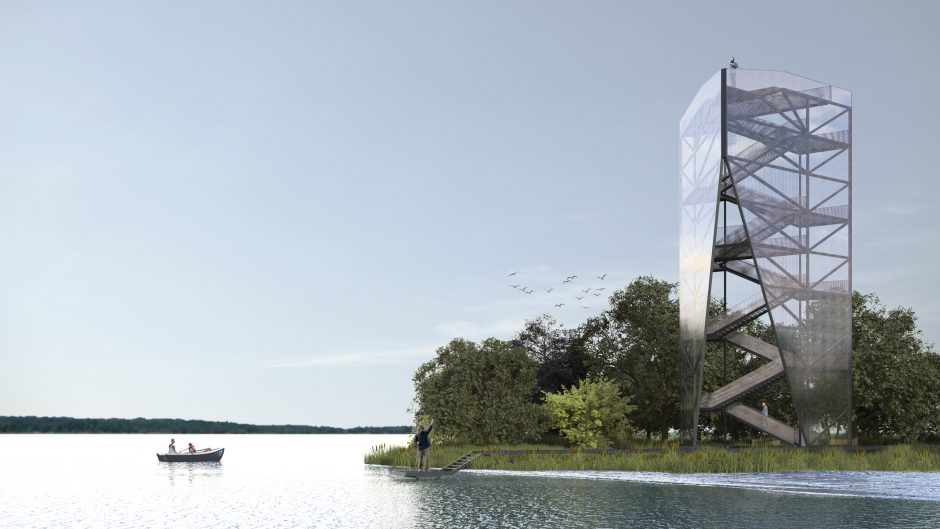 Nemuno deltos regioniniame parke bus statomas burę primenantis apžvalgos bokštas