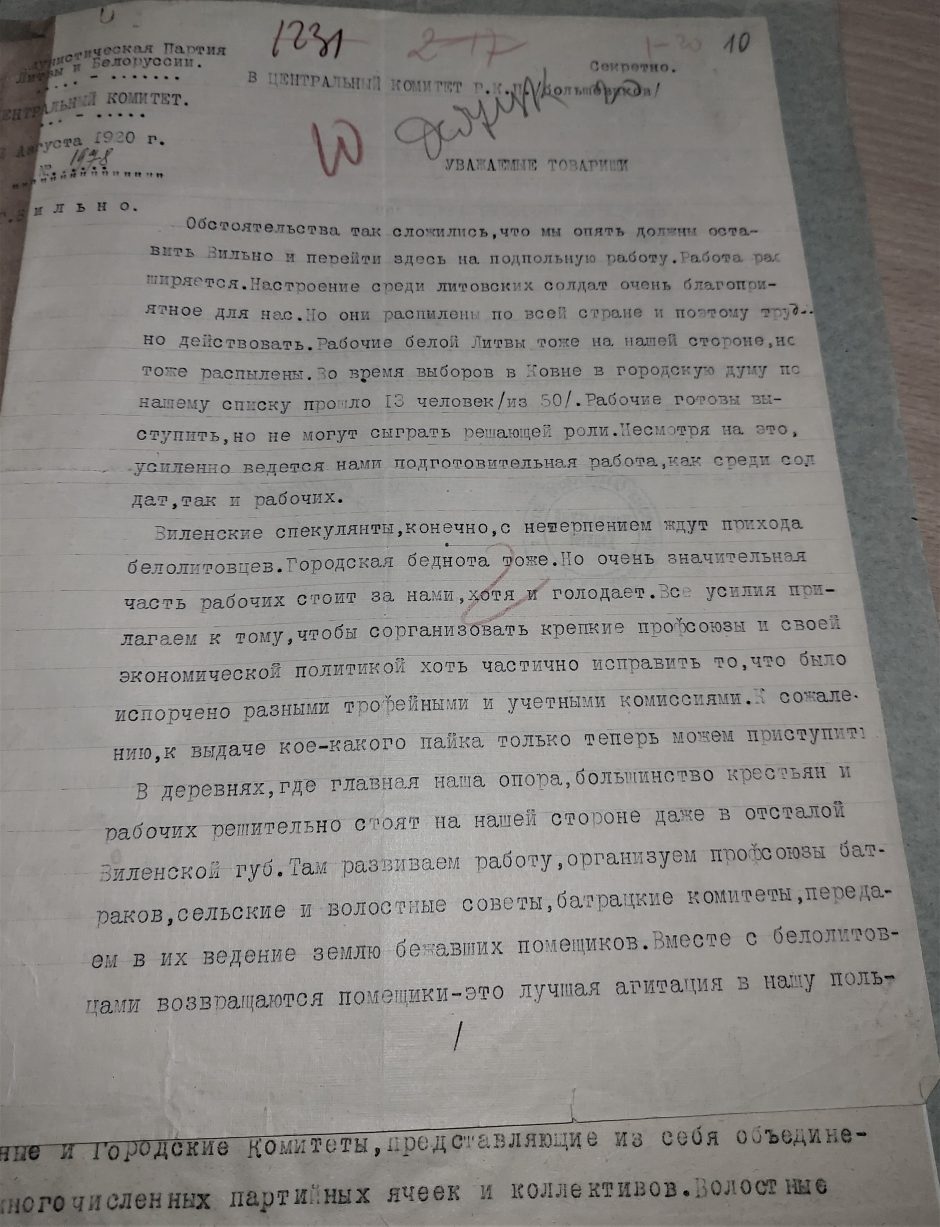 Rastas V. Mickevičiaus-Kapsuko laiškas atskleidžia Rusijos tikslus Lietuvoje
