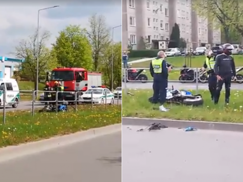 „Volvo“ taranavęs motociklininkas skubiai išvežtas į Kauno klinikas