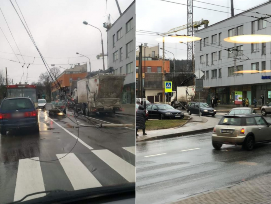 Sėlių gatvėje Vilniuje šiukšliavežis nutraukė troleibuso laidus