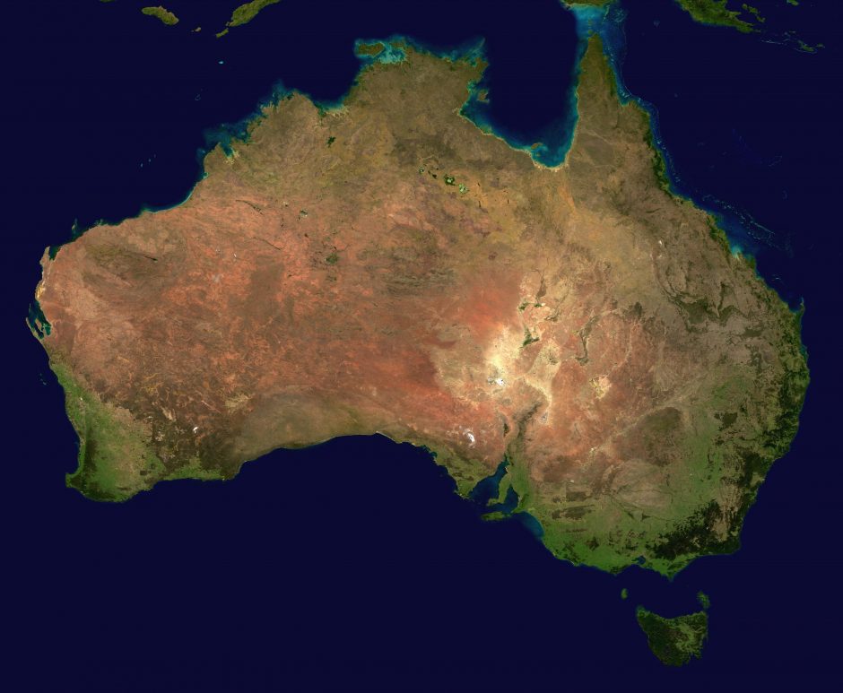 Nuo 2017-ųjų Australijos žemynas bus oficialiai pastumtas 1,8 m