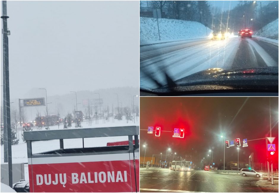 Dėl snygio – chaosas Vilniaus apskrityje: pareigūnams jau pranešta apie keliasdešimt eismo įvykių