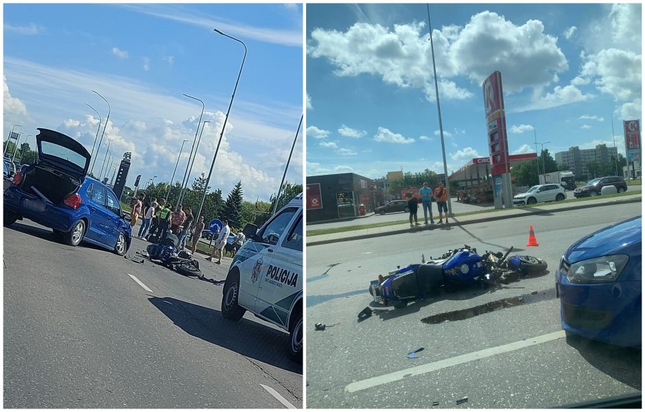 Netoli judrios sankryžos – avarija: motociklo vairuotojas išvežtas į Kauno klinikas