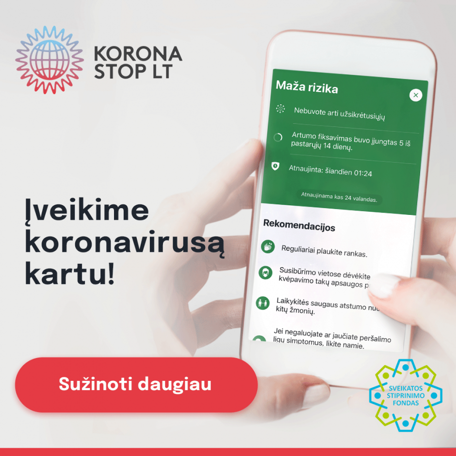 SAM: programėle „Korona Stop LT“ naudojasi vis daugiau žmonių