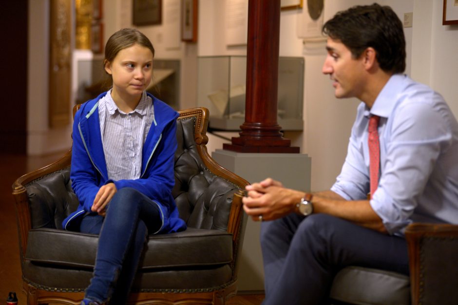 Po susitikimo su G. Thunberg sumažėjo parama Kanados premjerui J. Trudeau