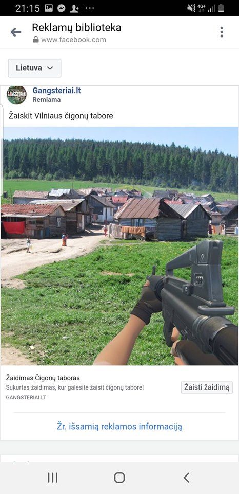 Šokiruojanti lietuvių žaidimo reklama: kvietė šaudyti į tabore gyvenančius romus