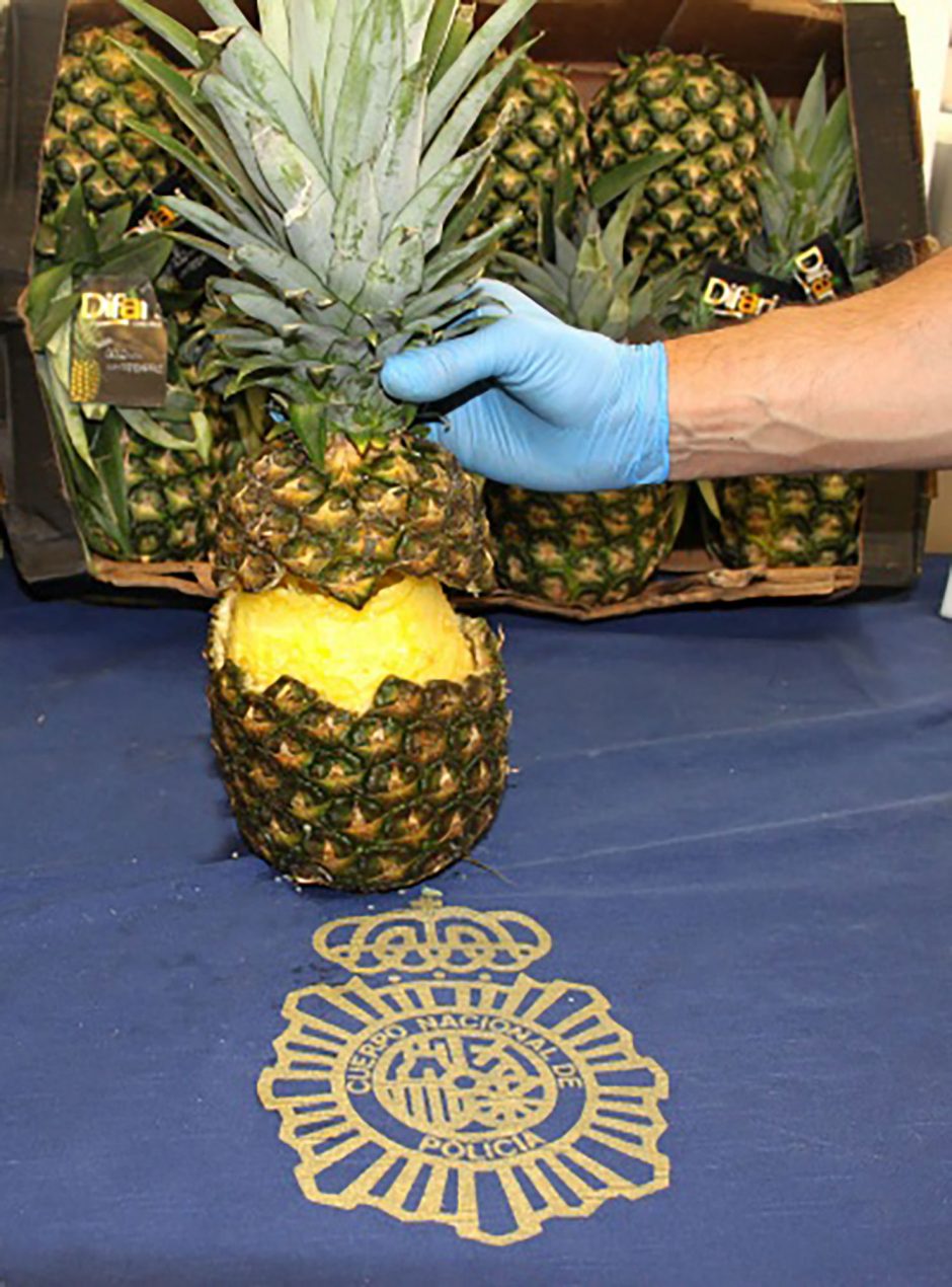 Nusikaltėlių išradingumas: 67 kilogramus kokaino paslėpė ananasuose