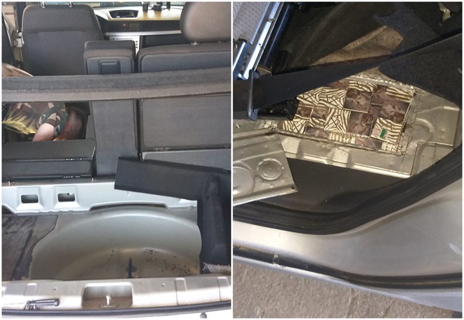 Merginos automobilis paverstas slėptuve ant ratų: joje – cigarečių kontrabanda