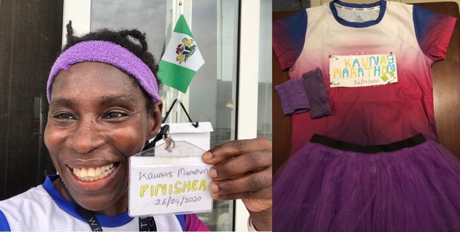Neįtikėtiną ryžtą parodžiusi Nigerijos bėgikė Kauno maratoną įveikė savo namų balkone