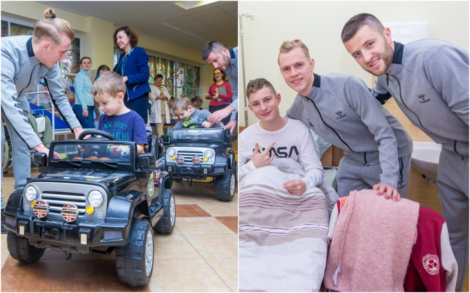 LFF vadovai ir rinktinės žaidėjai aplankė Santariškių ligoninėje besigydančius vaikus