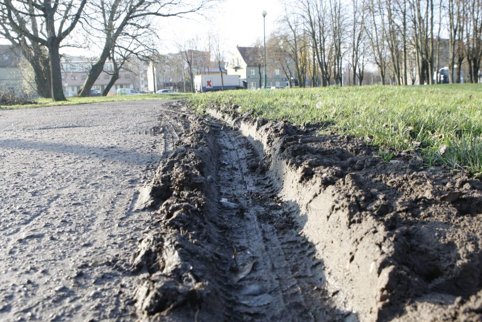 Klaipėdiečiai piktinasi netvarka: parko takus išpurvino tvarkdariai