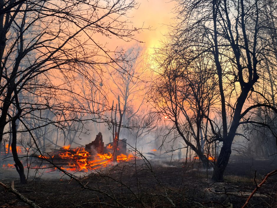 Černobylio teritorijoje užsiliepsnojęs miškų gaisras gesinamas penktą dieną iš eilės