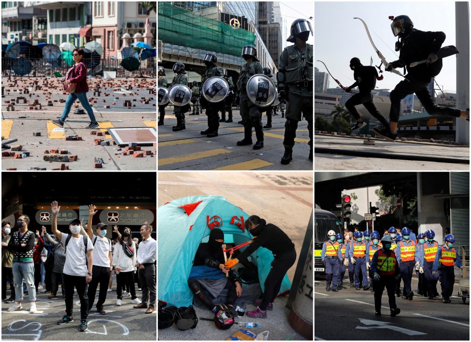 Protestų Honkonge atgarsiai: demonstrantai užsibarikadavo universitete