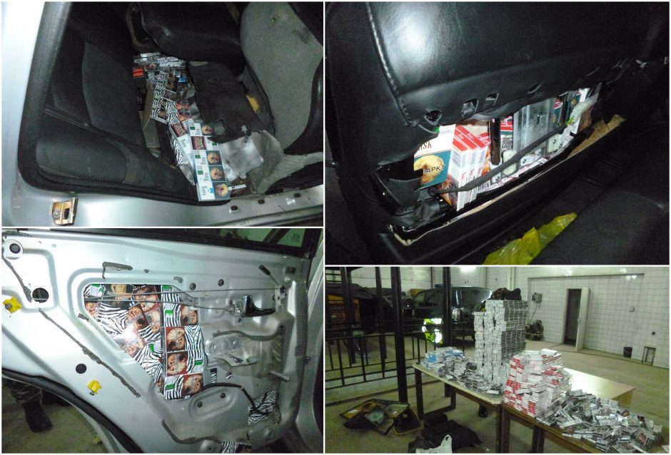 Įkliuvo du lenkai: automobilyje slėpė tūkstančius pakelių kontrabandinių cigarečių 
