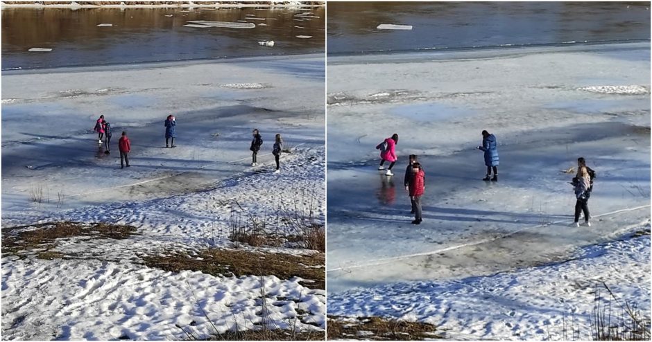 Ant tirpstančio ledo vaikštinėjantys vaikai į kauniečio perspėjimus numojo ranka